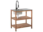 Outdoor Kitchen Island with Sink BRUCOLI Brown/ Black Acacia Wood_1002724