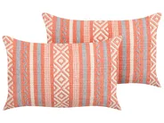 Set of 2 Decorative Cushions INULA 30 x 50 cm Cotton Orange Geometric Pattern_843132