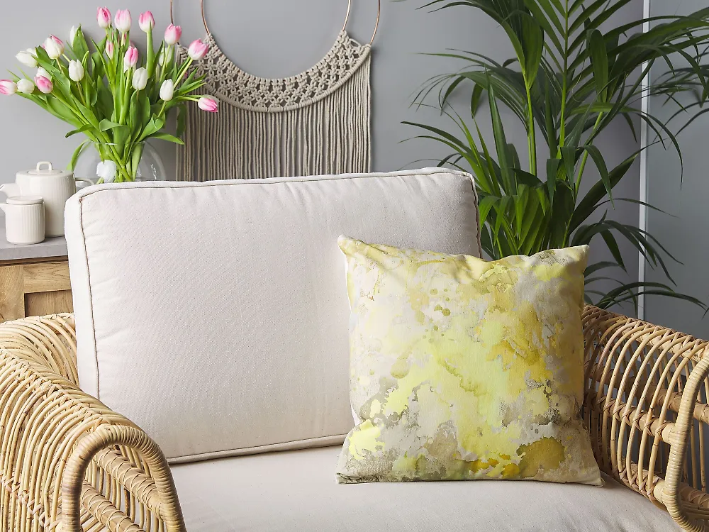 Set of 2 Decorative Cushions PACHIRA 45 x 45 cm Cotton Yellow Abstract Pattern_1183227