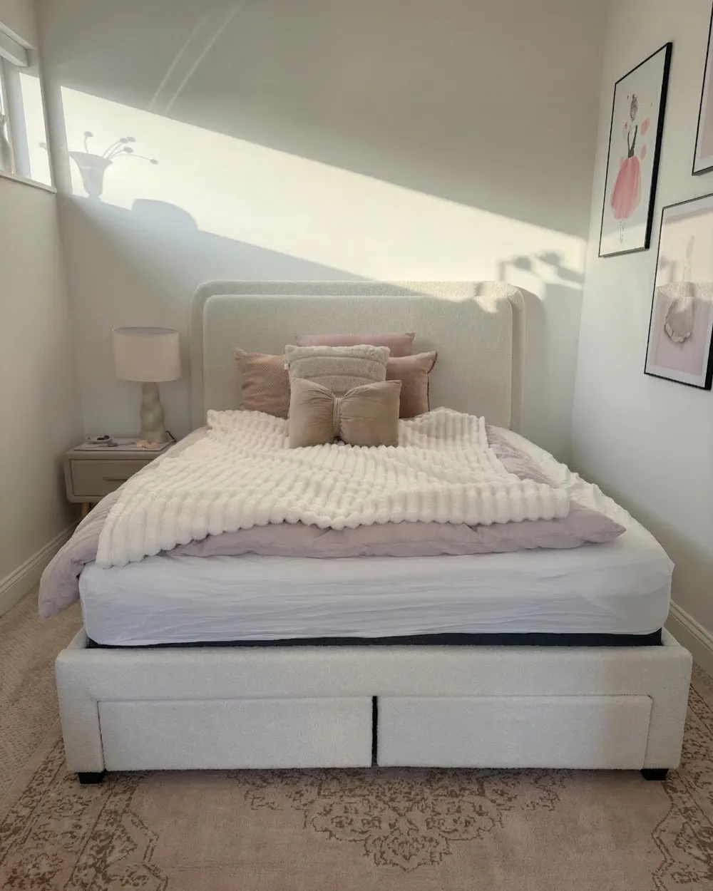Bed with Storage Drawers SARDENT Boucle Off-White 160 x 200 cm (EU King Size)_1064374