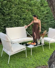 Garden Lounge Set with Table 4 Seater USTICA Metal White_1154774