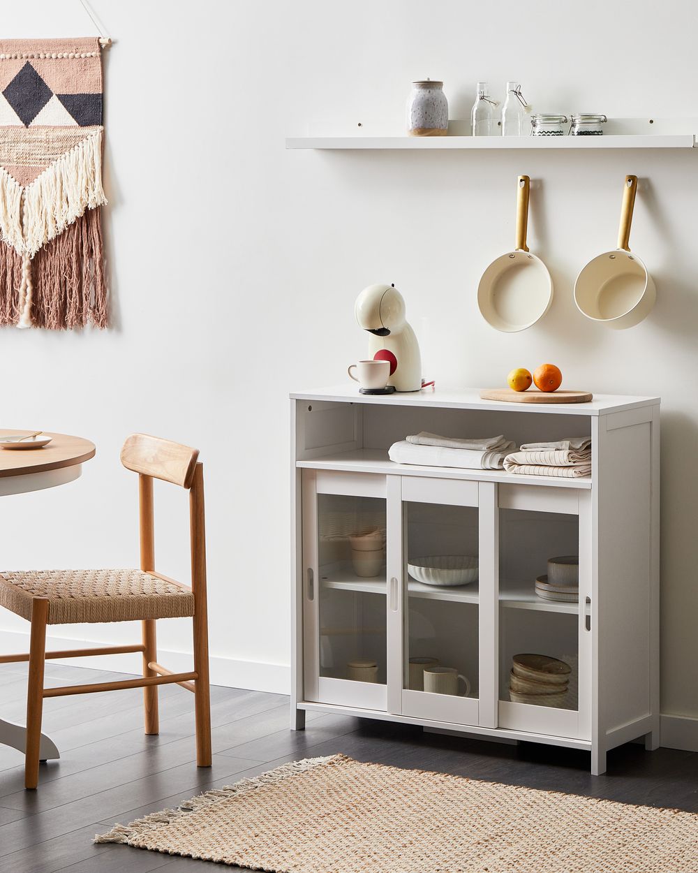 Skjenk med glassdører CRABTREE 86 cm Hvit