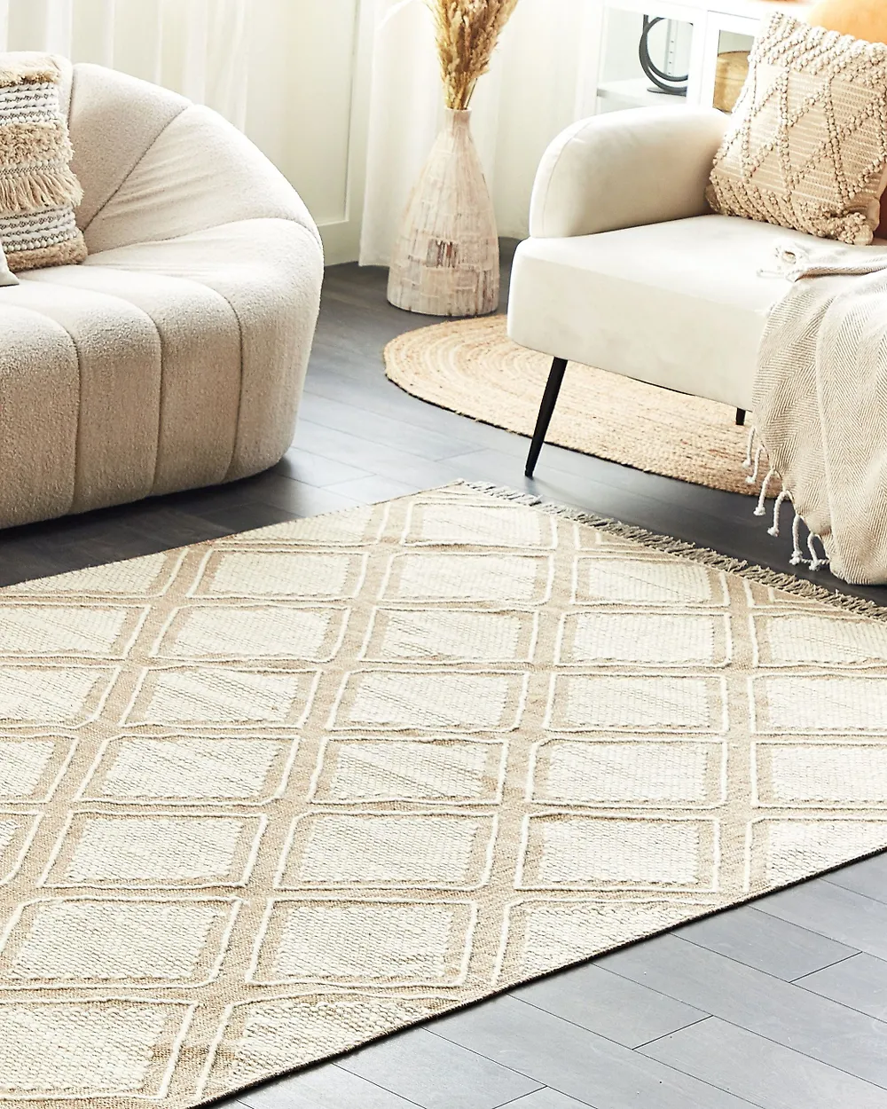 Rug KACEM Beige 140 x 200 cm Cotton_1179901