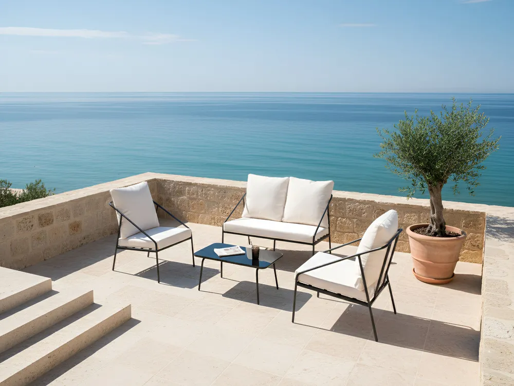 Garden Lounge Set with Table 4 Seater USTICA Metal Black