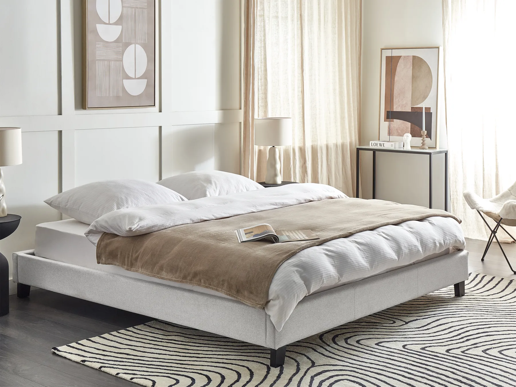 Bed without Headboard Fabric ROANNE 180 x 200 cm (EU Super King) Light Grey_903123
