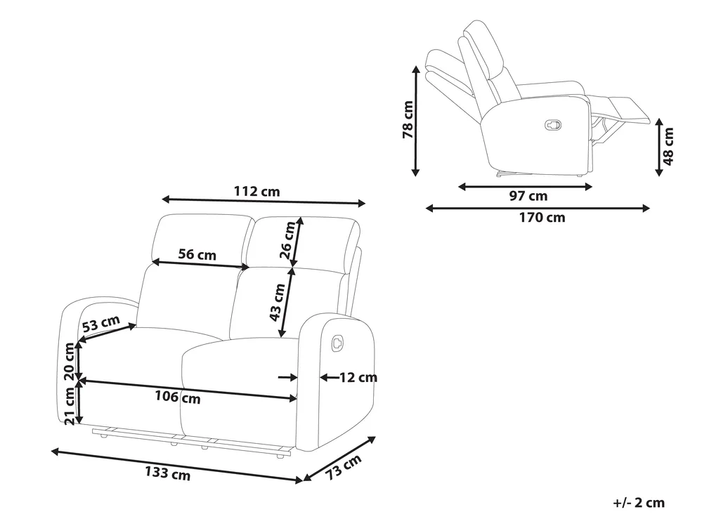 Manuell reclinersoffa 2-sits VERDAL Inklusive fotstöd Sammet Beige_1081136
