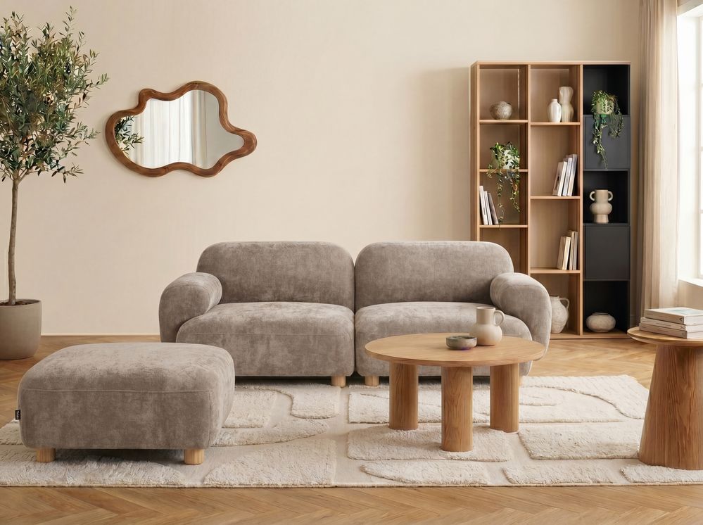 Modular Sofa 2 Seater AMLI with Ottoman Fabric Beige