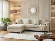 Corner Sofa 4 Seater OSLO with Ottoman Fabric Beige Right Hand_1059232