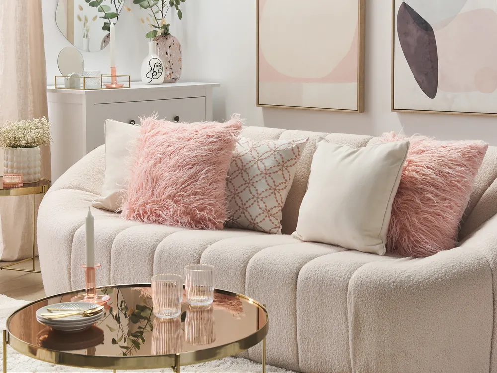 Set of 2 Decorative Cushions DAISY 45 x 45 cm Faux Fur Pink Solid