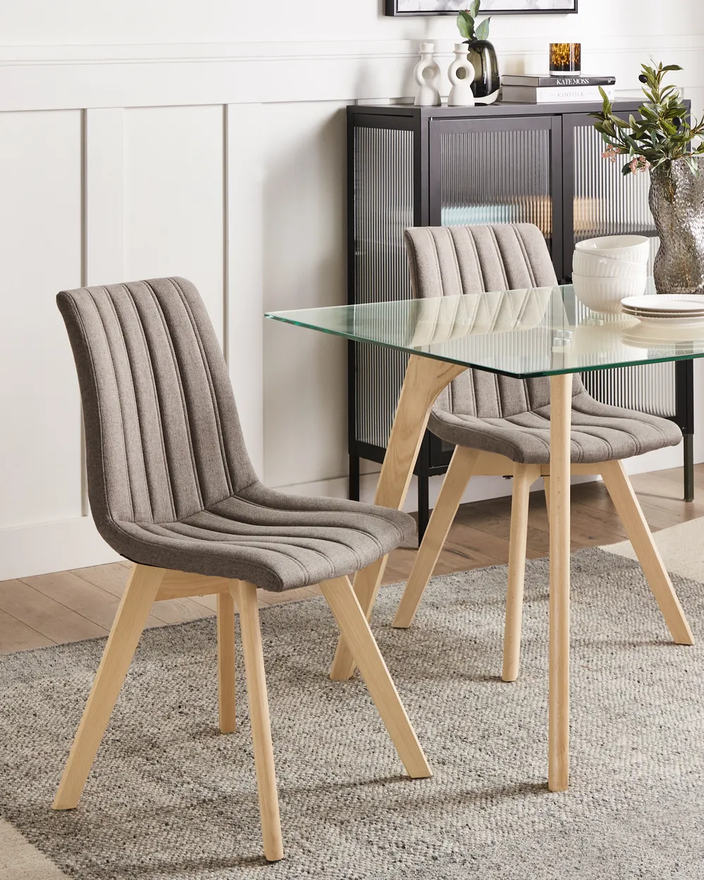 Set of 2 Dining Chairs CALGARY Fabric Brown