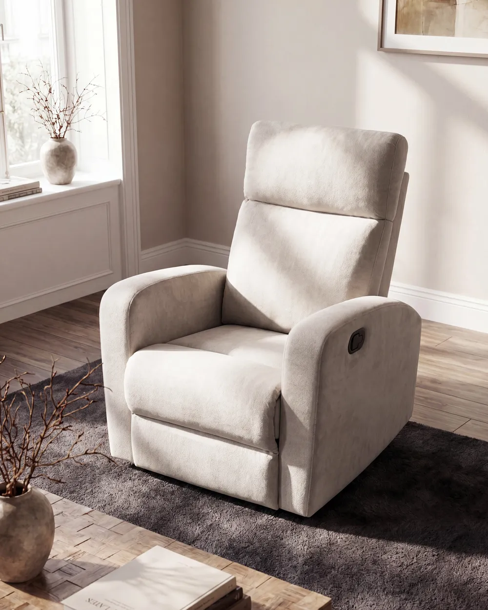 Recliner Chair VERDAL with Footrest Velvet Beige