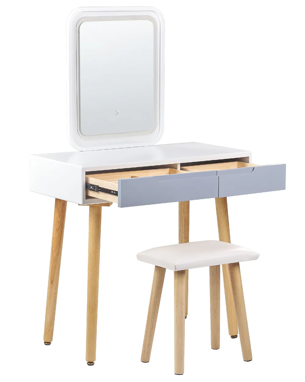 Dressing Table with Mirror and Stool DIEPPE LED White_850238
