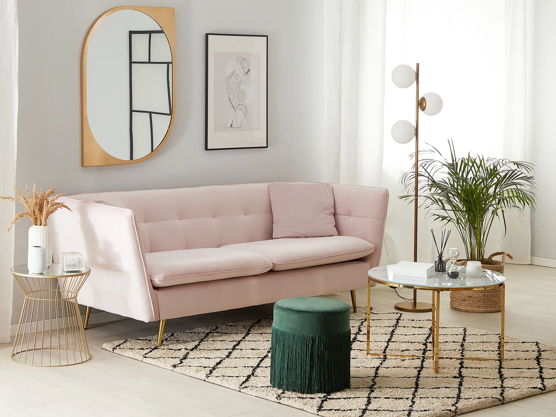 Soffa 3-sits FREDERICA Sammet Rosa_766875