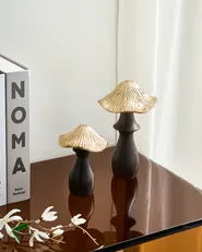 Set of 2 Figurines Mushroom DUBLJANI Black/ Gold_1009461