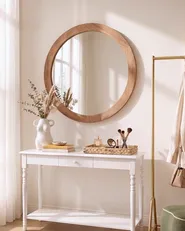 Wall Mirror LASALLE 76 cm 76 cm Paulownia Wood Light Brown_1099826