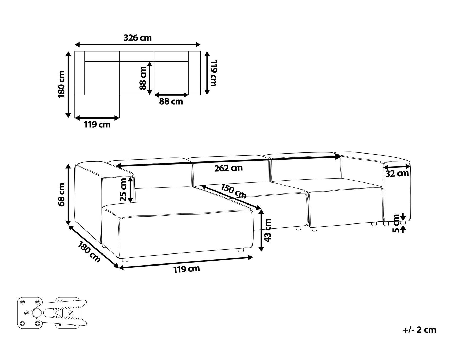 Modular Corner Sofa 4 Seater ARDAL Corduroy Dark Blue Right Hand_1008761
