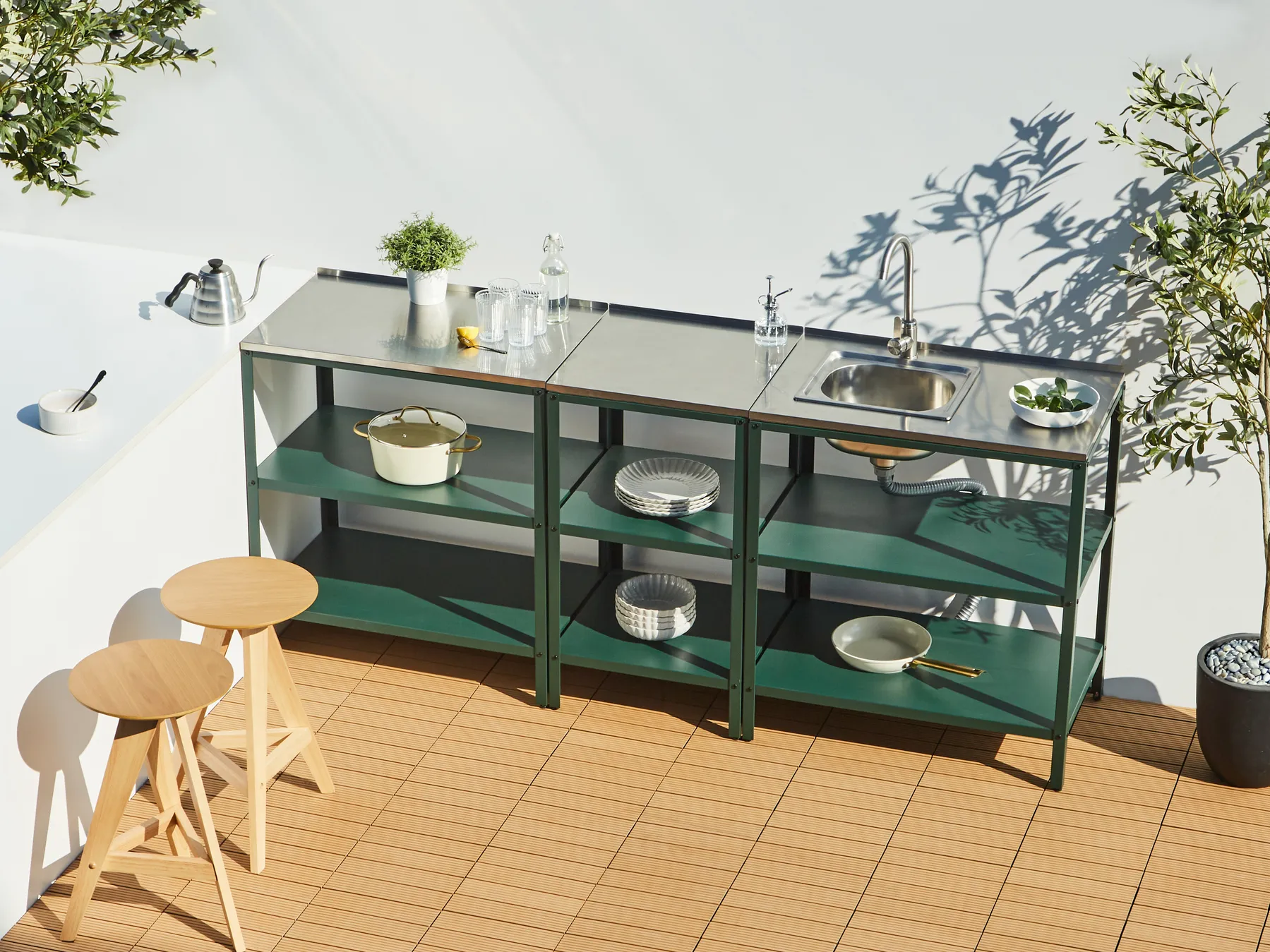 3 Piece Outdoor Kitchen Set with Sink VILAMA Green Metal_974380