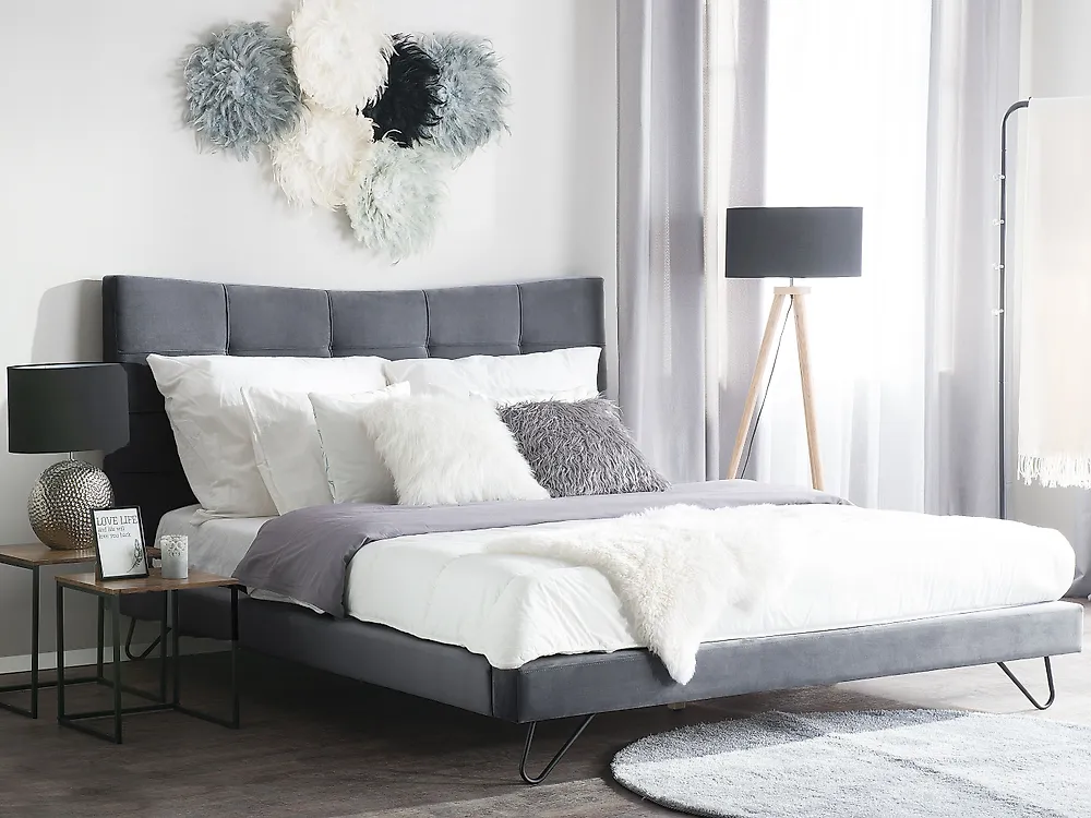 Säng med lamellram Sammet LANNION 160 x 200 cm Mörkgrå_1177674