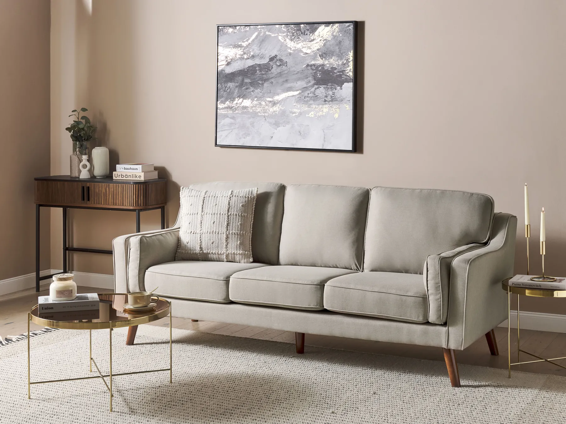 Sofa 3 Seater LOKKA Fabric Beige_897619