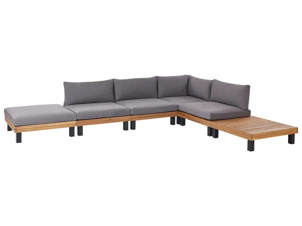 Garden Corner Sofa with Table 5 Seater FRAZZANO Modular Certified Acacia Wood Grey_932976