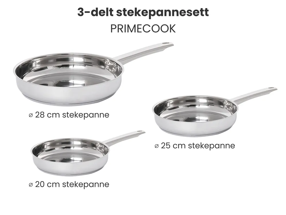 Sett med 3 stekepanner PRIMECOOK Rustfritt stål Sølv_1051151
