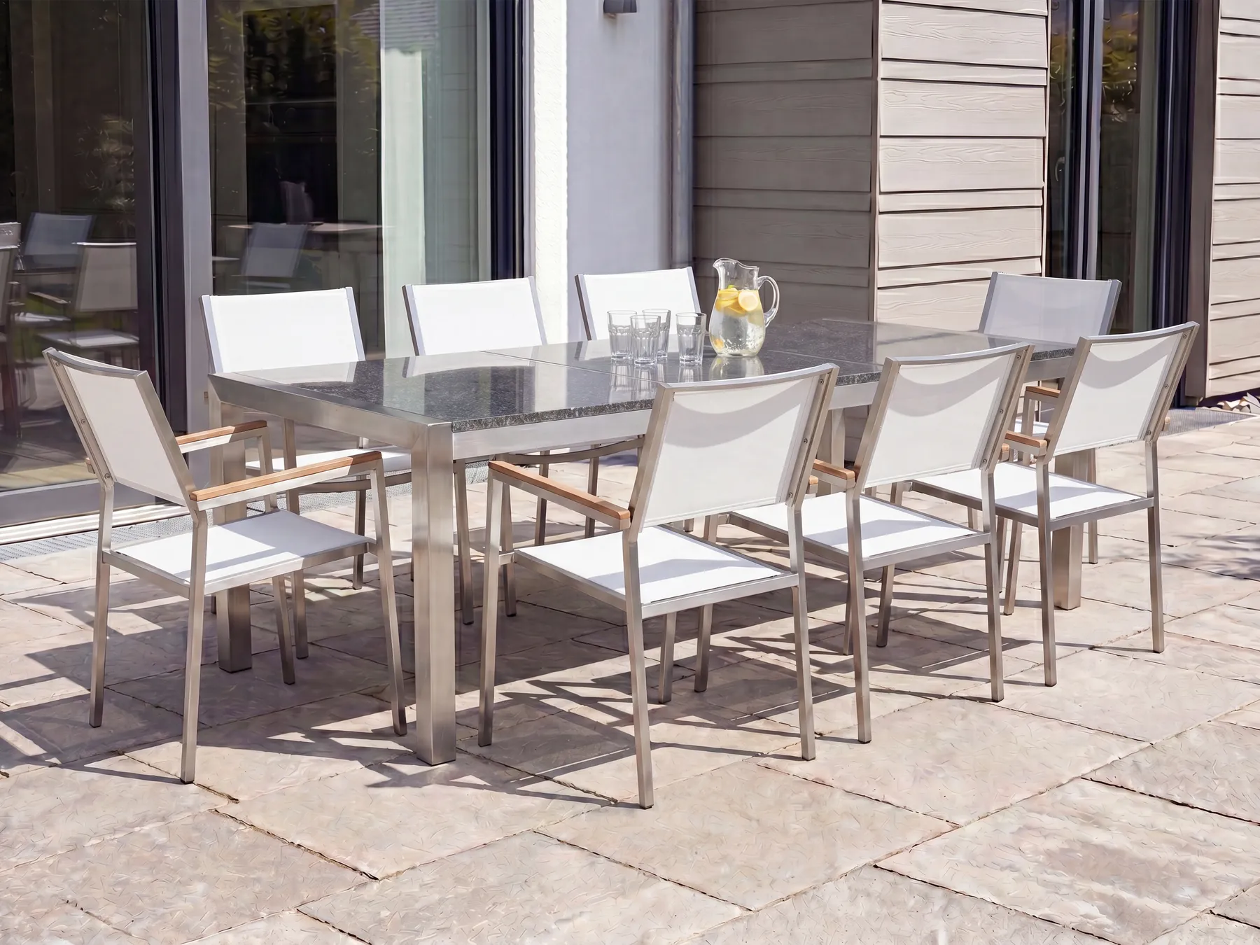 Garden Dining Table GROSSETO 220 cm 100 cm Granite Polished Grey_368329