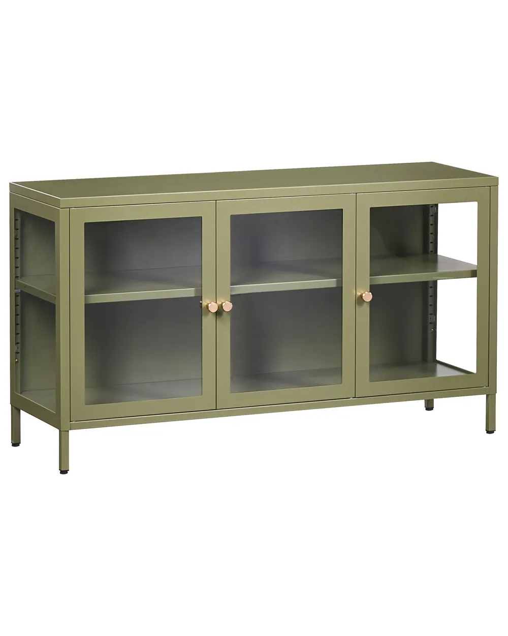 Glass Display Sideboard NEWPORT 115 cm Metal Green