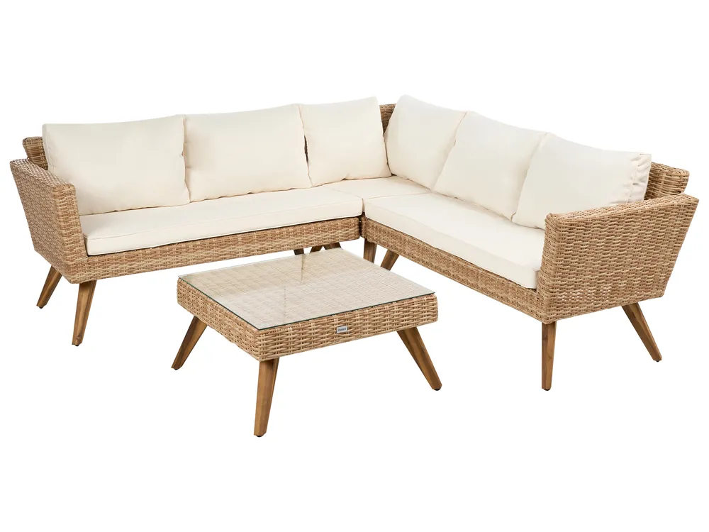 Garden Corner Sofa with Table 6 Seater VITTORIA PE Rattan Off-White