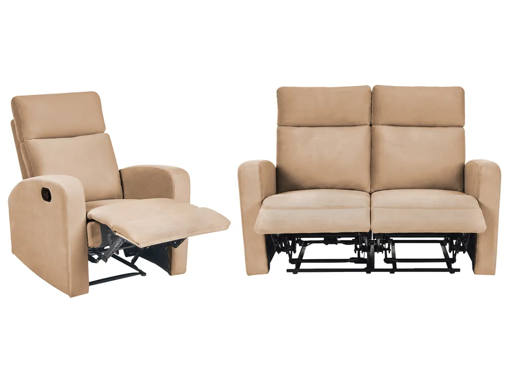 Manual Recliner Living Room Set 3 Seater VERDAL Velvet Light Brown