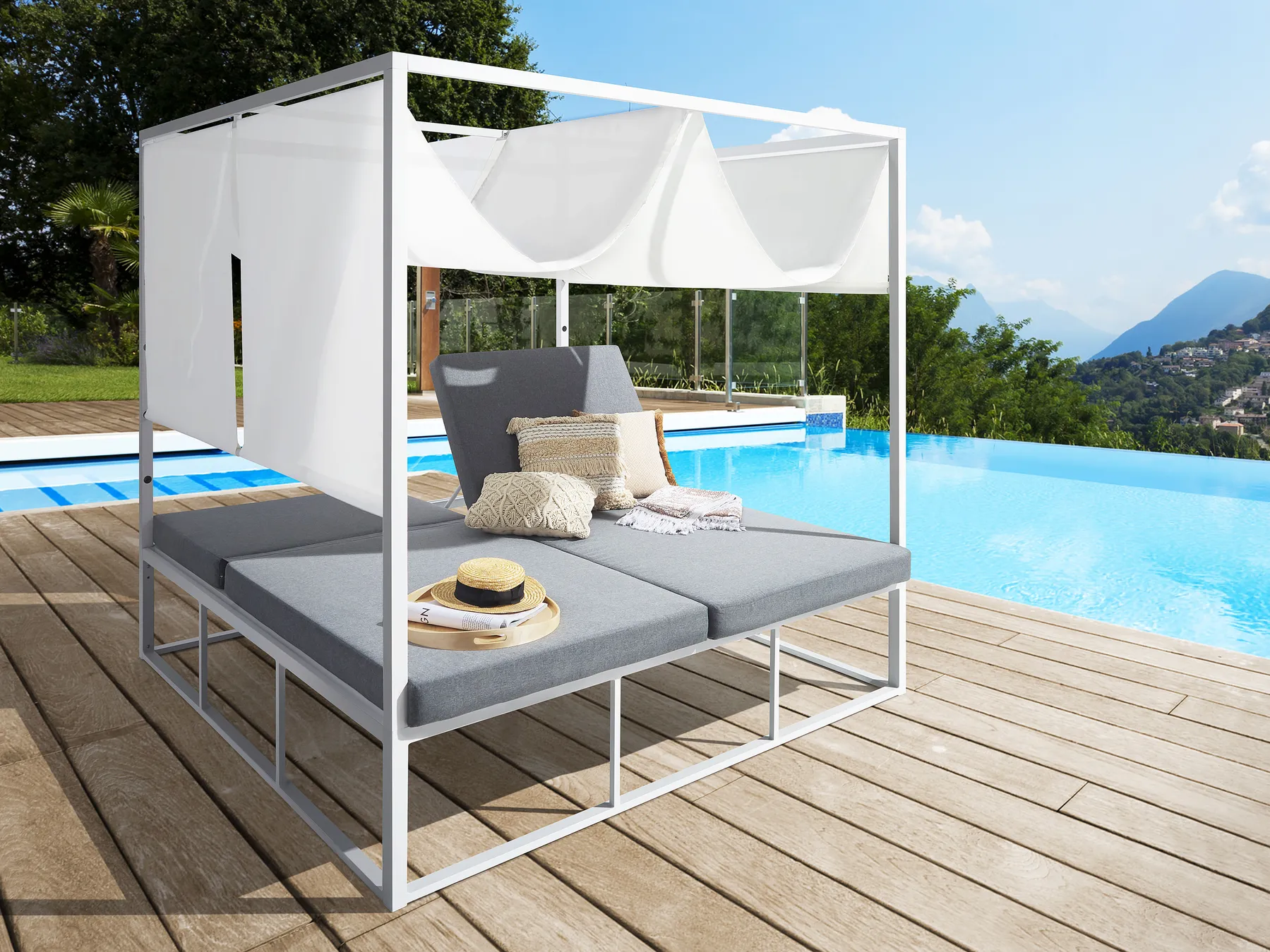 Garden Daybed PALLANZA Metal White_800590