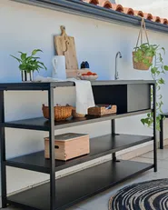 Outdoor Kitchen Island with Sink AVETRANA Black Metal_982952