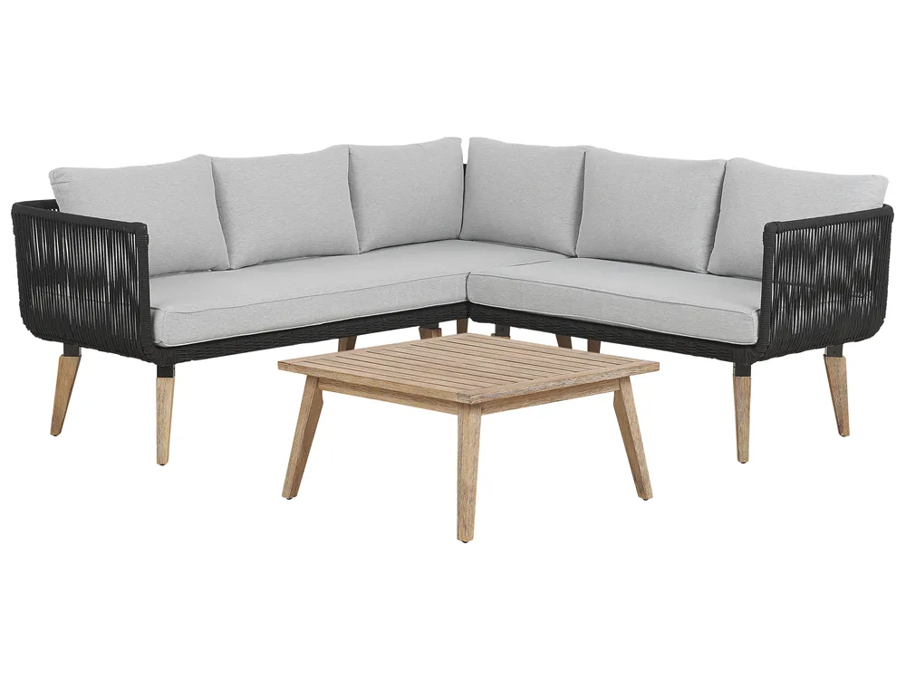 Garden Corner Sofa with Table 5 Seater ALCAMO Acacia Wood Black Left Hand_764947