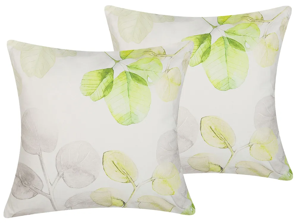 Set of 2 Decorative Cushions PEPEROMIA 45 x 45 cm Cotton White Plant Pattern