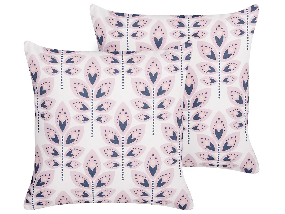 Set of 2 Outdoor Cushions TORRETTA Plant Pattern 45 x 45 cm Off-White