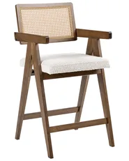 Set of 2 Bar Chairs AVA Wood Brown/ Light Beige_1060605