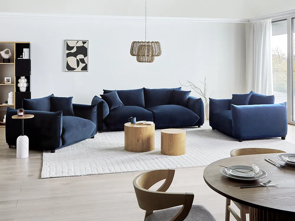 Soffa 3-sits LUVOS Sammet Mörkblå_970579