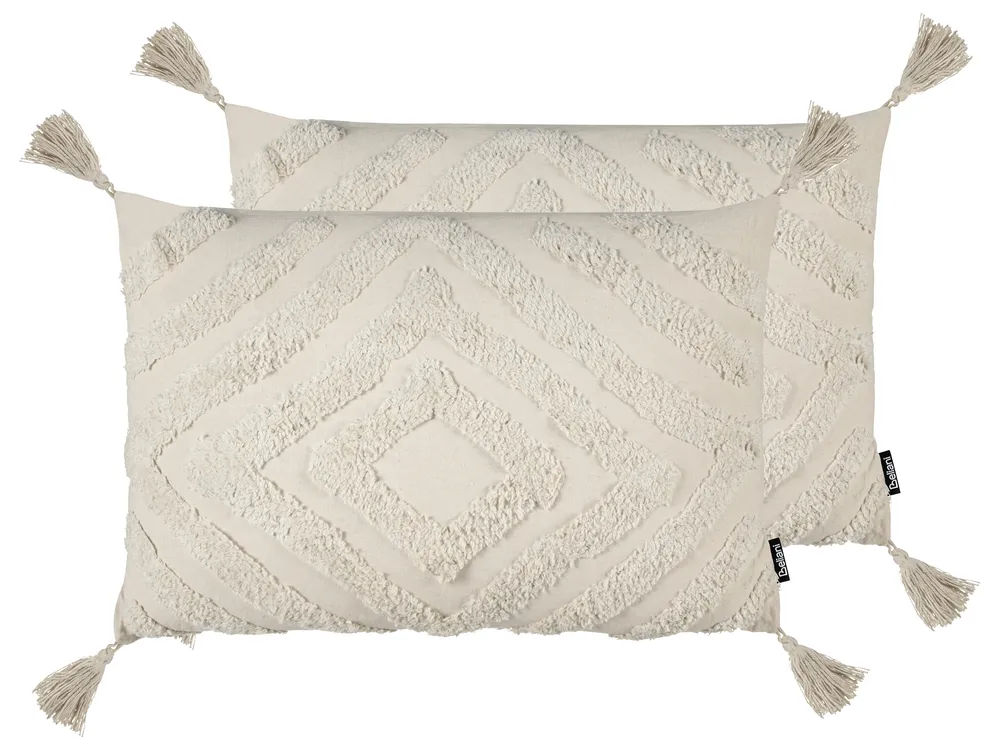 Set of 2 Decorative Cushions CRATAEGUS 40 x 60 cm Cotton Light Beige Geometric Pattern
