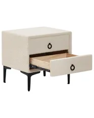 Sängbord med 2 förvaringslådor SEZANNE Bouclé Off-White_939346