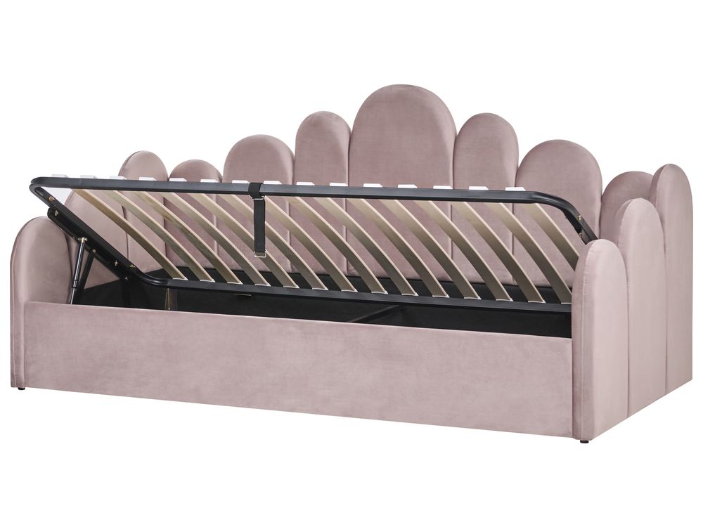 Ottoman Bed POLIGNAC Velvet Pastel Pink 90 x 200 cm (EU Single)