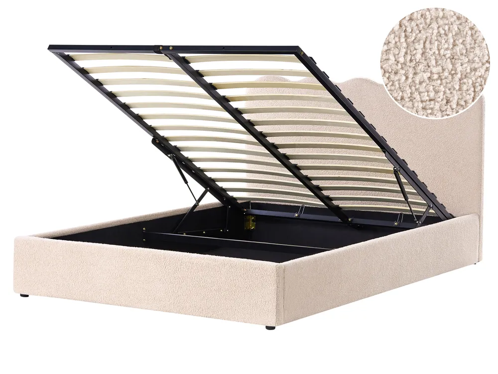 Ottoman Bed NANTERRE Boucle Beige 160 x 200 cm (EU King Size)
