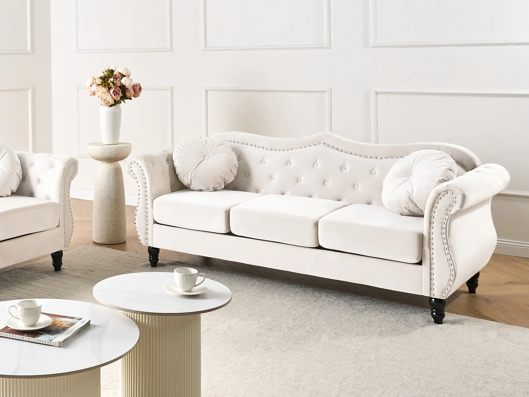 Sofa 3 Seater SKIEN Velvet Light Beige_1170448