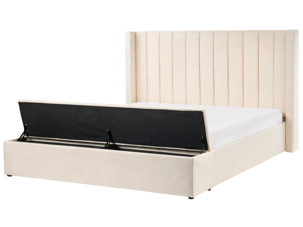 Vannseng med oppbevaringsbenk NOYERS Fløyel Off white 180 x 200 cm