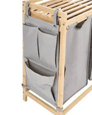 Set of 3 Laundry Baskets with Shelf TOROTAL Bamboo Light Brown/ Grey 120 L_1136253