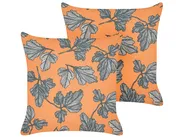 Set med 2 prydnadskuddar SPIREA 45 x 45 cm Orange Svart Växtmotiv_857727
