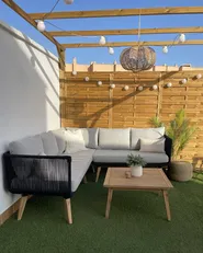 Garden Corner Sofa with Table 5 Seater ALCAMO Acacia Wood Black Left Hand_1006160