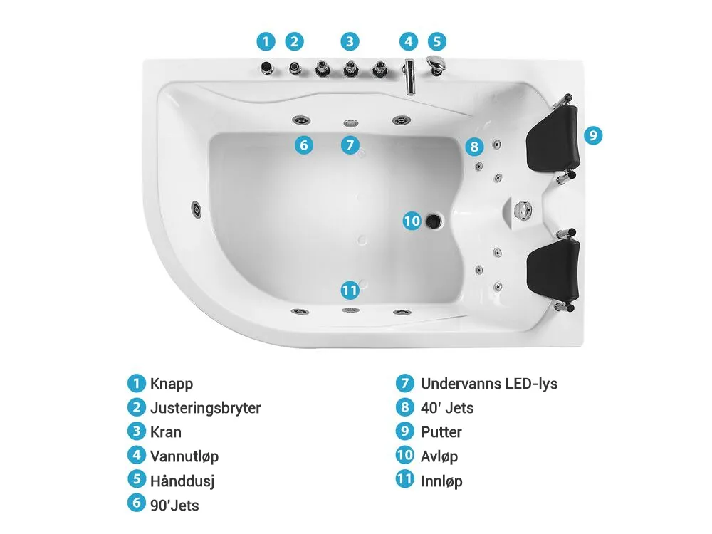 Hjørneboblebad med LED CALAMA 180 x 120 cm Hvit Venstrevendt_781606