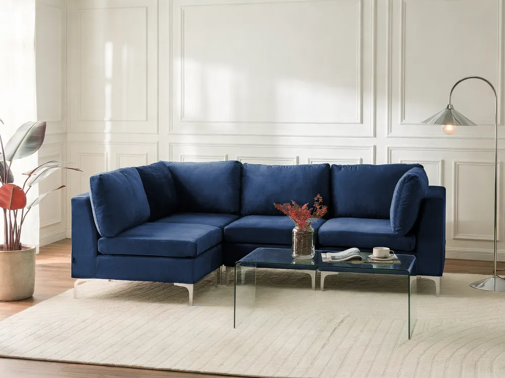 Modular Corner Sofa 4 Seater EVJA Velvet Navy Blue Right Hand