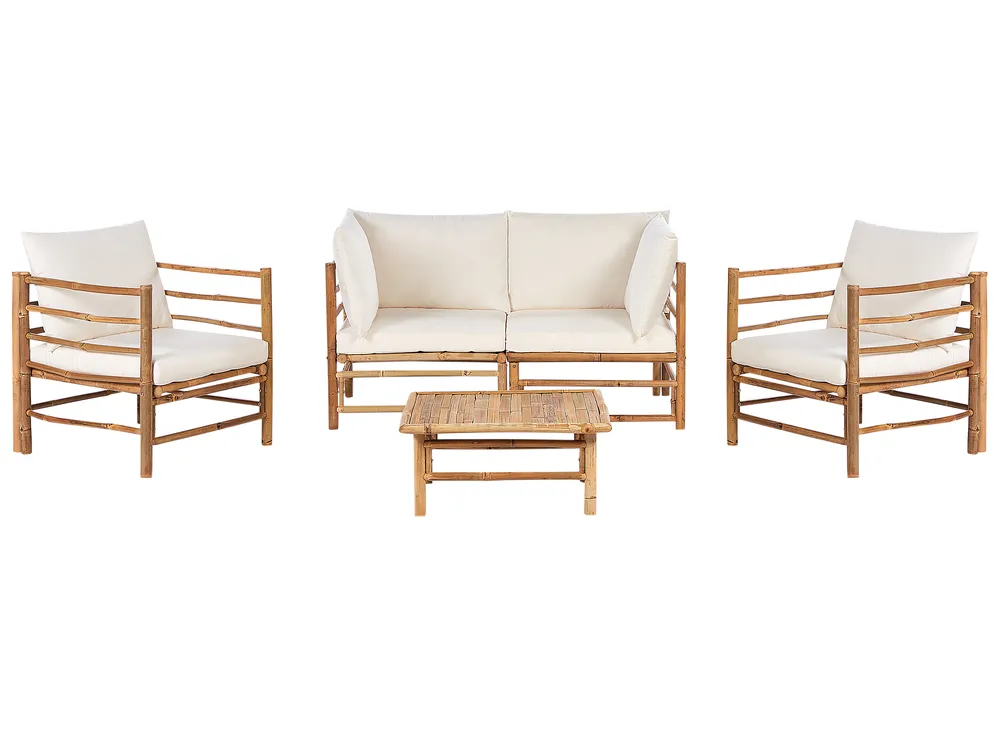 Garden Lounge Set with Table 4 Seater CERRETO Bamboo Off-White