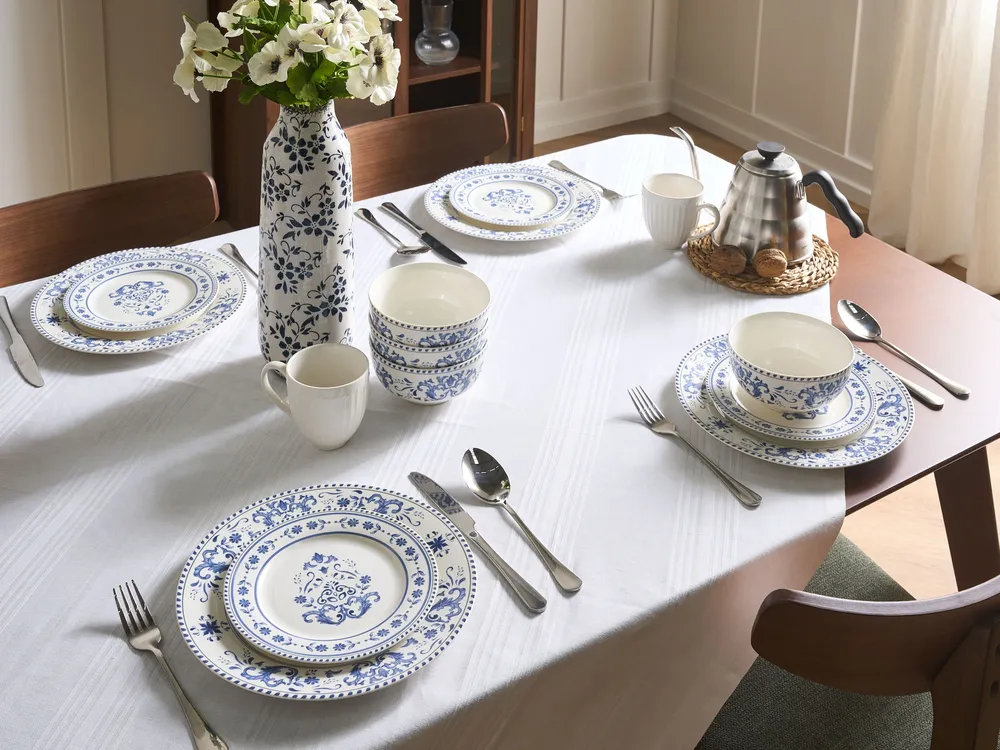 Set of 12 Dinnerware GALANGAL Porcelain White/ Blue_1115350