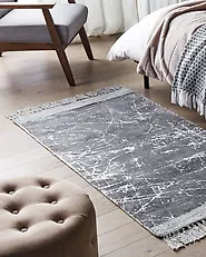 Rug HANLI Grey 80 x 150 cm Viscose_1179056